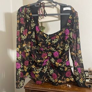 astr black floral blouse